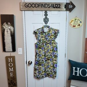 Entro Anthropology Floral Mock Neck Dress Purple Multicolor Small Cottagecore